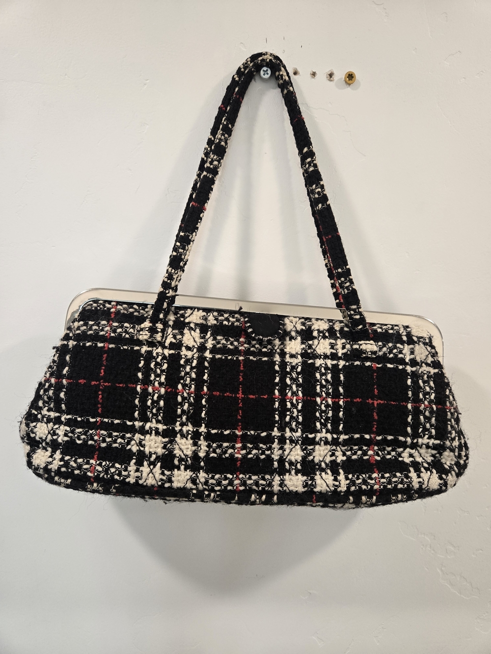Vera Bradley Black, White & Red Plaid Tweed Shoulder Bag